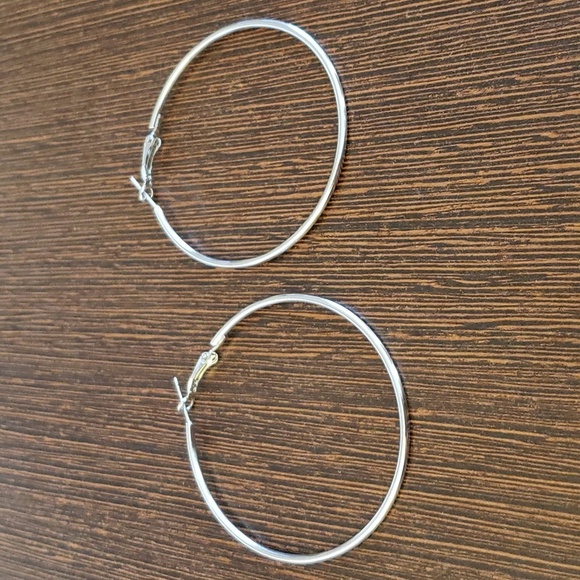 QLKIYLR 60mm Silver Hoop Earrings, 14K White Gold Plated - Picture 5 of 6